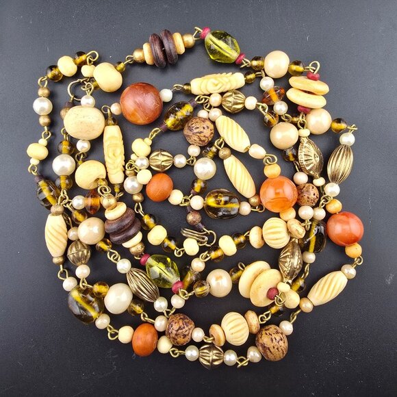 Vintage Double Strand Multicolor Beggars Beads Necklace 36" Opera Boho - Picture 2 of 8